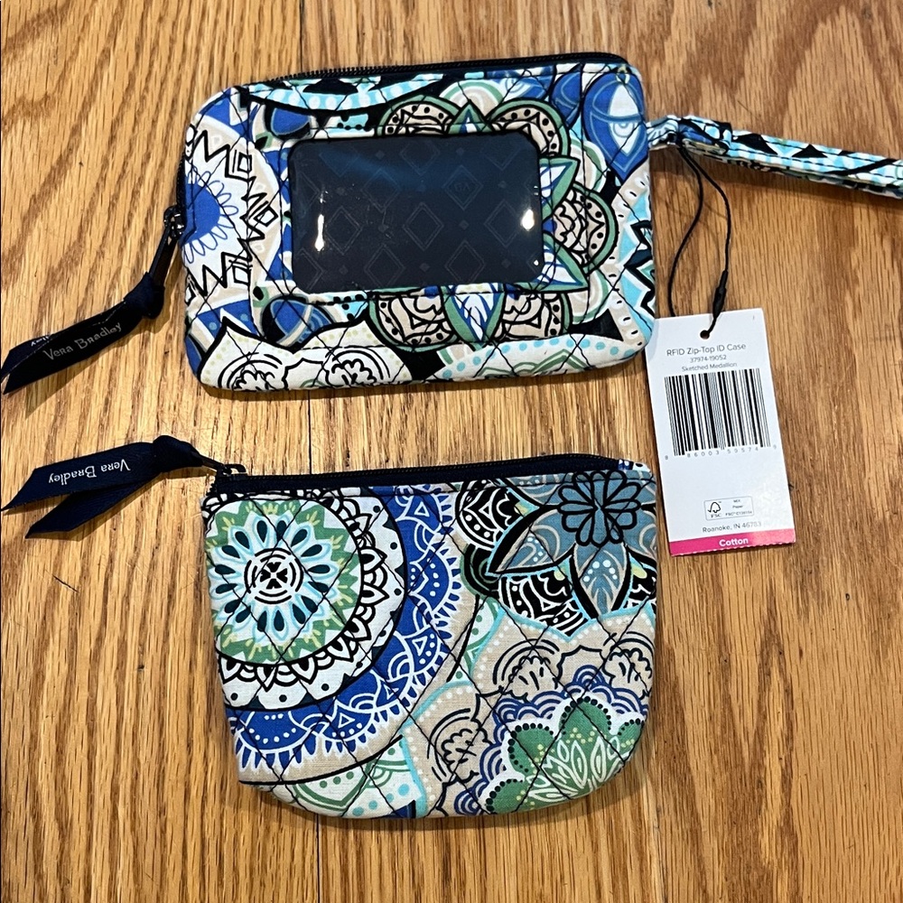 Vera Bradley Outlet RFID Zip-Top ID Case & Coin Purse in Blue Sketched Medallion